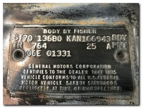 1970 Chevrolet El Camino data plate