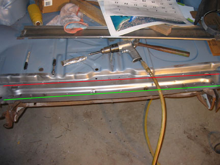 Trunk pan weld areas marked 2