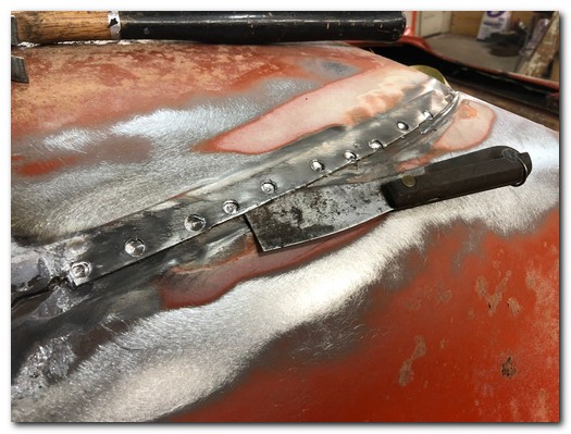 Spot welds exposed
