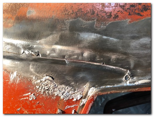 Spot welds exposed