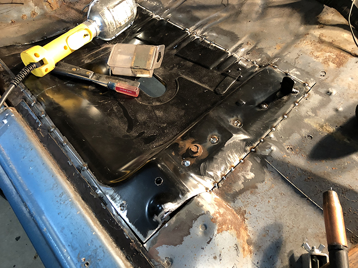Tacked in place